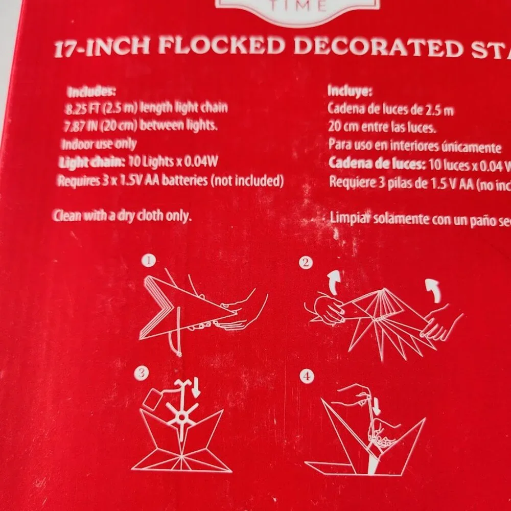 NEW Light Up Battery Operated Flocked Star Christmas Hanging Decoration Decor Ho